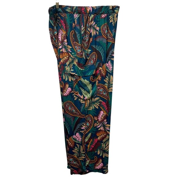 TAHARI Wide Leg Pants Plus Size 2X Green Floral Pullon Elastic Waist Cargo Rayon - Picture 5 of 11